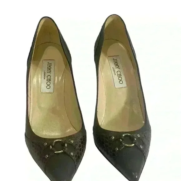 Jimmy Choo Watson Women’s Gray Leather Purple Snakeskin Pumps Size EUR 37/US 7 - Picture 2 of 12